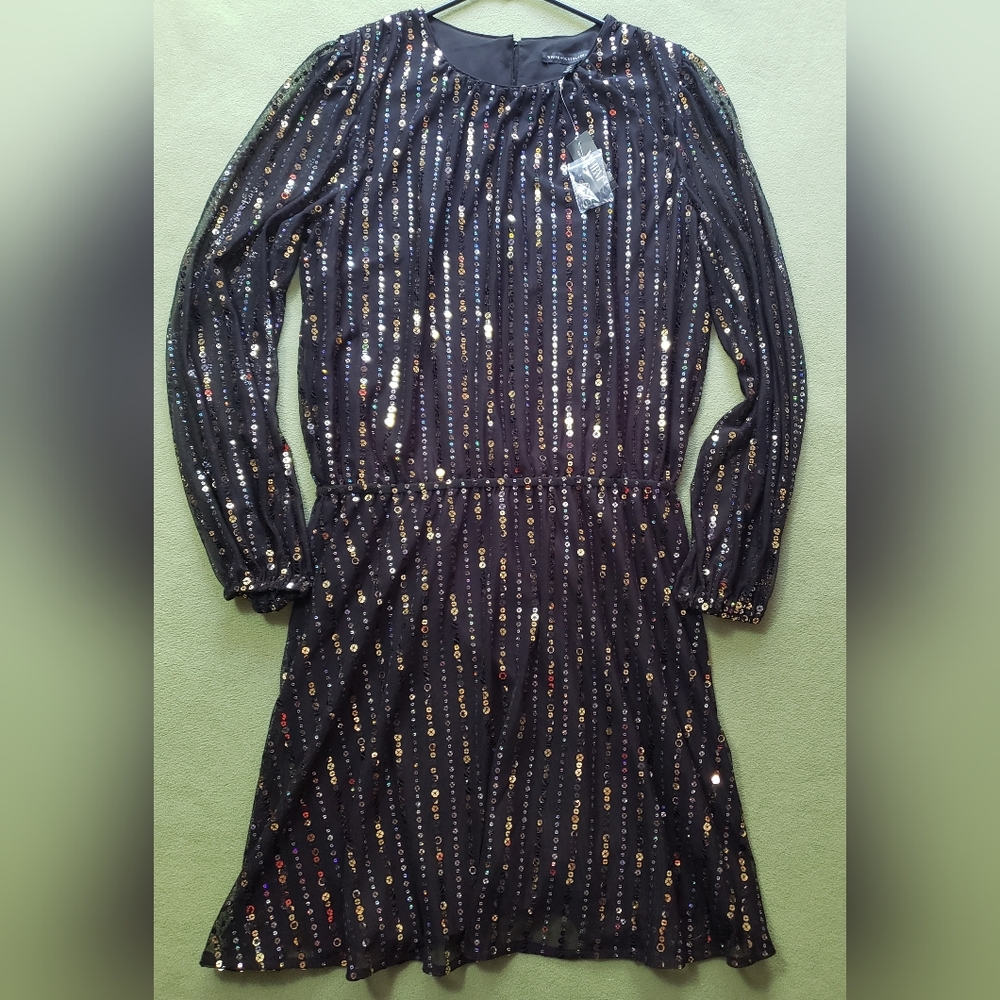 White House Black Market Black Sequin Long-Sleeve Party Dress - Picture 2 of 9
